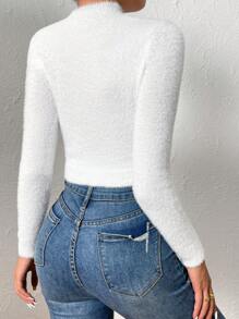 Chiquease Mock Neck Crop Jumper - White - View 2