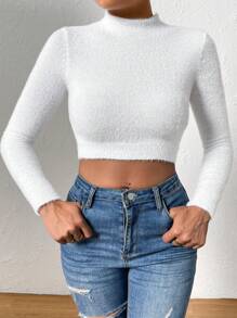 Chiquease Mock Neck Crop Jumper - White - View 3