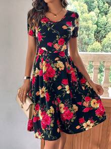 SHEIN Clasi Floral Print A-line Dress - Multicolor - View 1