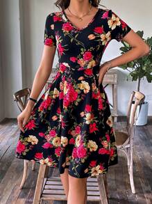 SHEIN Clasi Floral Print A-line Dress - Multicolor - View 4