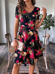 SHEIN Clasi Floral Print A-line Dress - Multicolor - View 5