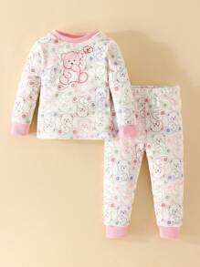 Baby Girl Cartoon Graphic Snug Fit PJ Set - Pink - View 1