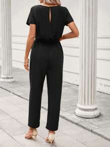 SHEIN Clasi Keyhole Neckline Batwing Sleeve Belted Jumpsuit