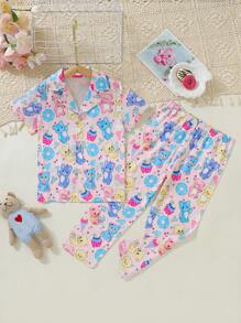 Chica Joven Conjunto de pijama con estampado de dibujos animados - Multicolor - Ver 1