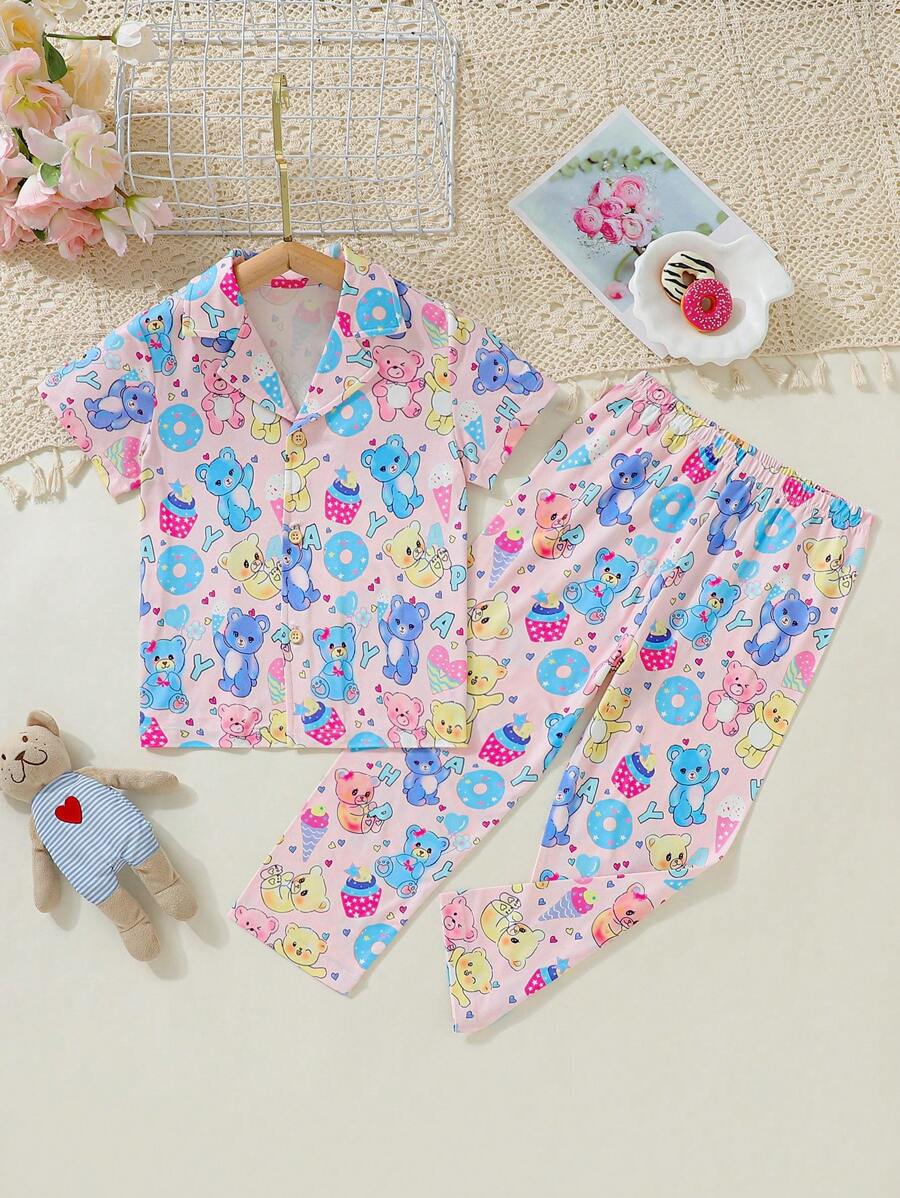 Chica Joven Conjunto de pijama con estampado de dibujos animados - Multicolor - Ver 1