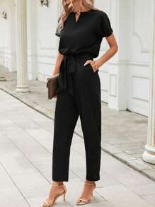 SHEIN Clasi Keyhole Neckline Batwing Sleeve Belted Jumpsuit