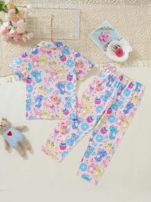 Chica Joven Conjunto de pijama con estampado de dibujos animados - Multicolor - Ver 2
