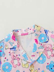Chica Joven Conjunto de pijama con estampado de dibujos animados - Multicolor - Ver 5