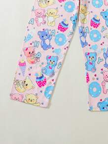 Chica Joven Conjunto de pijama con estampado de dibujos animados - Multicolor - Ver 6