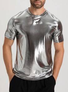 Manfinity AFTRDRK 男士T恤，合身圓領短袖時尚未來感夏季聚酯纖維材質 - 黑色 - 查看 6