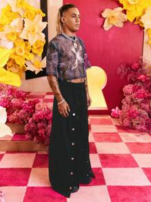 SHEIN X The Future X Redefinition Nam In Đá cẩm thạch Lưới Áo phông Crop - Nhiều màu - Xem 3