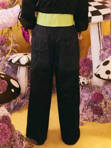 SHEIN X The Future X Redefinition 男士漸層拉鏈開襟側翻蓋口袋腰部抽繩工裝褲 - 藏蓝色 - 查看 2