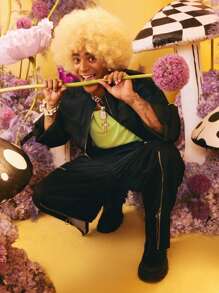 SHEIN X The Future X Redefinition 男士漸層拉鏈開襟側翻蓋口袋腰部抽繩工裝褲 - 藏蓝色 - 查看 4