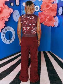 SHEIN X The Future X Redefinition Men Flap Pocket Drawstring Waist Ruched Pants - Burgundy - View 2