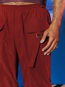 SHEIN X The Future X Redefinition Men Flap Pocket Drawstring Waist Ruched Pants - Burgundy - View 5