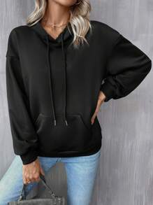 SHEIN LUNE Playing Card Print Drop Shoulder Drawstring Hoodie - Black - View 5