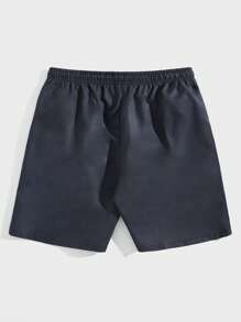 ROMWE MEN Street Life Men Alien & Letter Graphic Drawstring Waist Shorts - Dark Grey - View 2