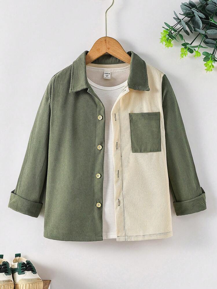 SHEIN 男小童雙色口袋貼布襯衫不帶T恤 - 彩色 - 查看 1