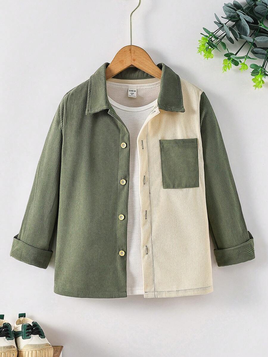 SHEIN 男小童雙色口袋貼布襯衫不帶T恤 - 彩色 - 查看 1