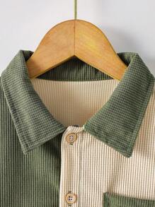 SHEIN 男小童雙色口袋貼布襯衫不帶T恤 - 彩色 - 查看 5