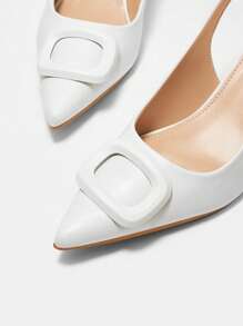 SheIn BIZ 優雅后提帶高跟單鞋適合女士,幾何裝飾高跟鞋 - 白色 - 查看 8