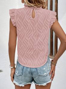 SHEIN LUNE Blusa unicolor ribete con fruncido de cuello alto - Rosa - Ver 2