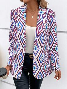 SHEIN LUNE 1入組幾何印花西裝領西裝外套 - 彩色 - 查看 1