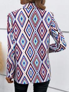 SHEIN LUNE 1入組幾何印花西裝領西裝外套 - 彩色 - 查看 2