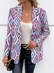 SHEIN LUNE 1入組幾何印花西裝領西裝外套 - 彩色 - 查看 4