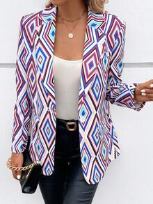 SHEIN LUNE 1入組幾何印花西裝領西裝外套 - 彩色 - 查看 5