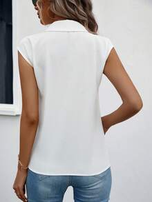 Solid Tie Front Blouse,Sleeveless Tops - White - View 2