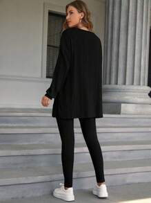 SHEIN Essnce Ropa Dos piezas para Mujer Bolsillo Partición Canalé Liso Casual - Negro - Ver 2