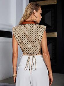 Sollinarry Geo Print Tie Back Crop Blouse - Multicolor - View 2