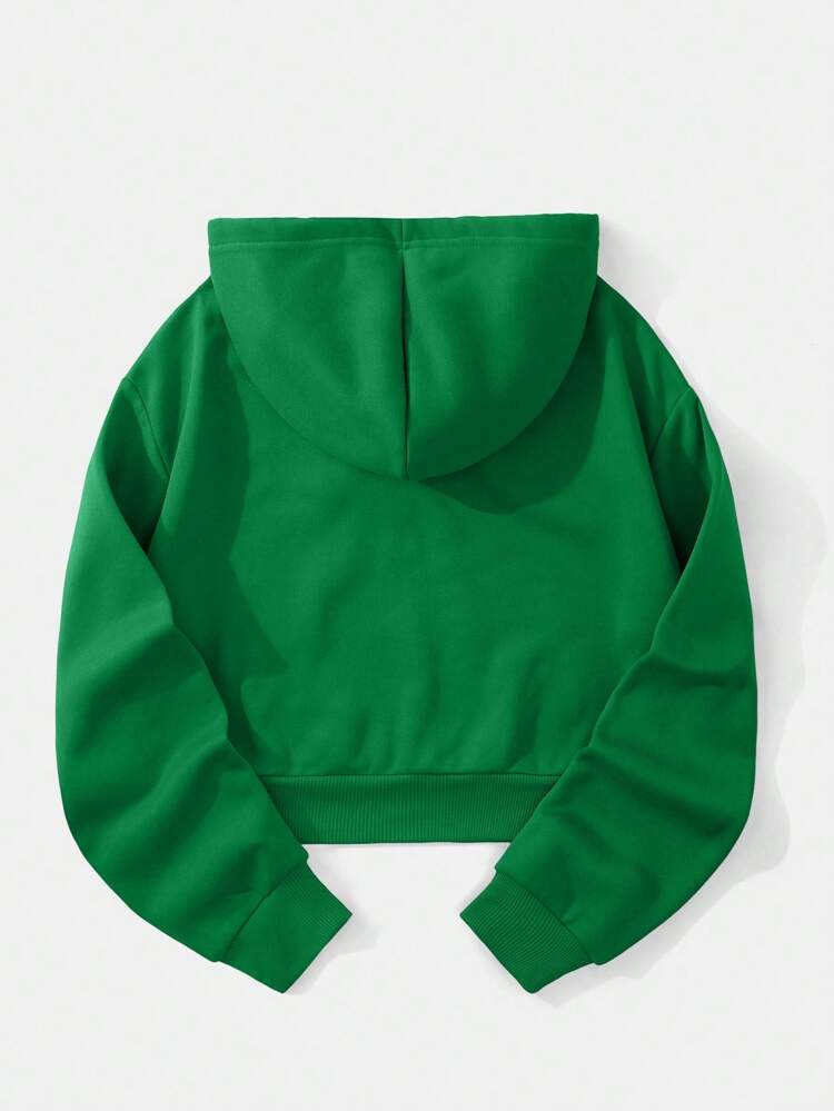 Solid Drawstring Thermal Lined Crop Hoodie Graduation,Back To School,Graduation,Teacher For Women,Back To School Pullover Fall Sweatshirt