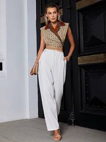 Sollinarry Geo Print Tie Back Crop Blouse - Multicolor - View 4