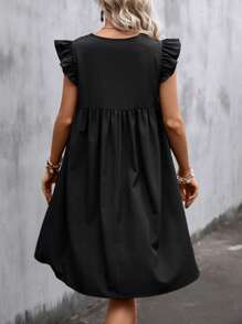 SHEIN LUNE Đầm Thêu mép Xù Hình học Bộ lạc Boho - màu đen - Xem 2