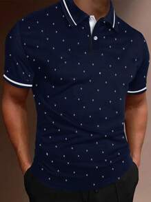 Manfinity Homme Hombres Camisa polo con estampado ribete de rayas - Azul - Ver 1