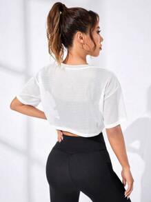 Gameset SHEIN Sport 纯色对比网眼运动T恤健身背心健身房女式衬衫 - 白色 - 查看 2