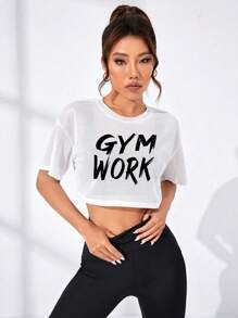Gameset SHEIN Sport 纯色对比网眼运动T恤健身背心健身房女式衬衫 - 白色 - 查看 3
