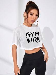 Gameset SHEIN Sport 纯色对比网眼运动T恤健身背心健身房女式衬衫 - 白色 - 查看 6