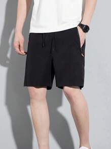 男士腰部抽繩斜口袋短褲 - 黑色 - 查看 1