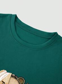 Manfinity LEGND 男士熊和字母圖案T恤和短褲 - 墨綠色 - 查看 5