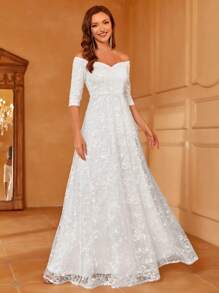 Faeriesty Off Shoulder Lace Maxi Wedding Dress - White - View 1