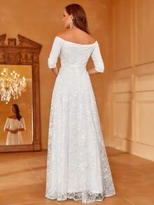 Faeriesty Off Shoulder Lace Maxi Wedding Dress - White - View 2
