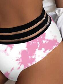 紮染單肩比基尼泳裝 - 粉色 - 查看 5