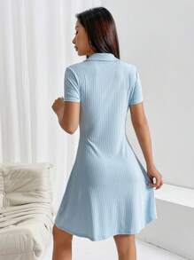 SHEIN EZwear Ribbed Knit Half Button Dress,Pastel Dresses For Women