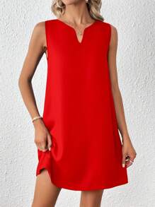 SHEIN Clasi Solid Notched Neck Tank Dress