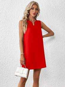 SHEIN Clasi Solid Notched Neck Tank Dress