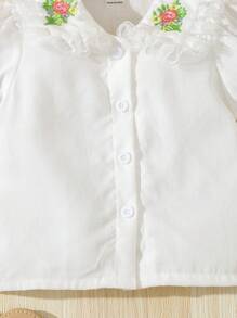 SHEIN Baby Girls' Elegant White Embroidered Blouse With Peter Pan Collar - White - View 3