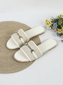 Women's Outdoor Flat Sandals With Chain Decoration - White - View 2